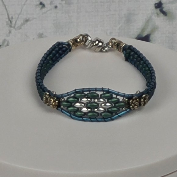 Leather & Bead Teal Bracelet - Picture 1 of 5